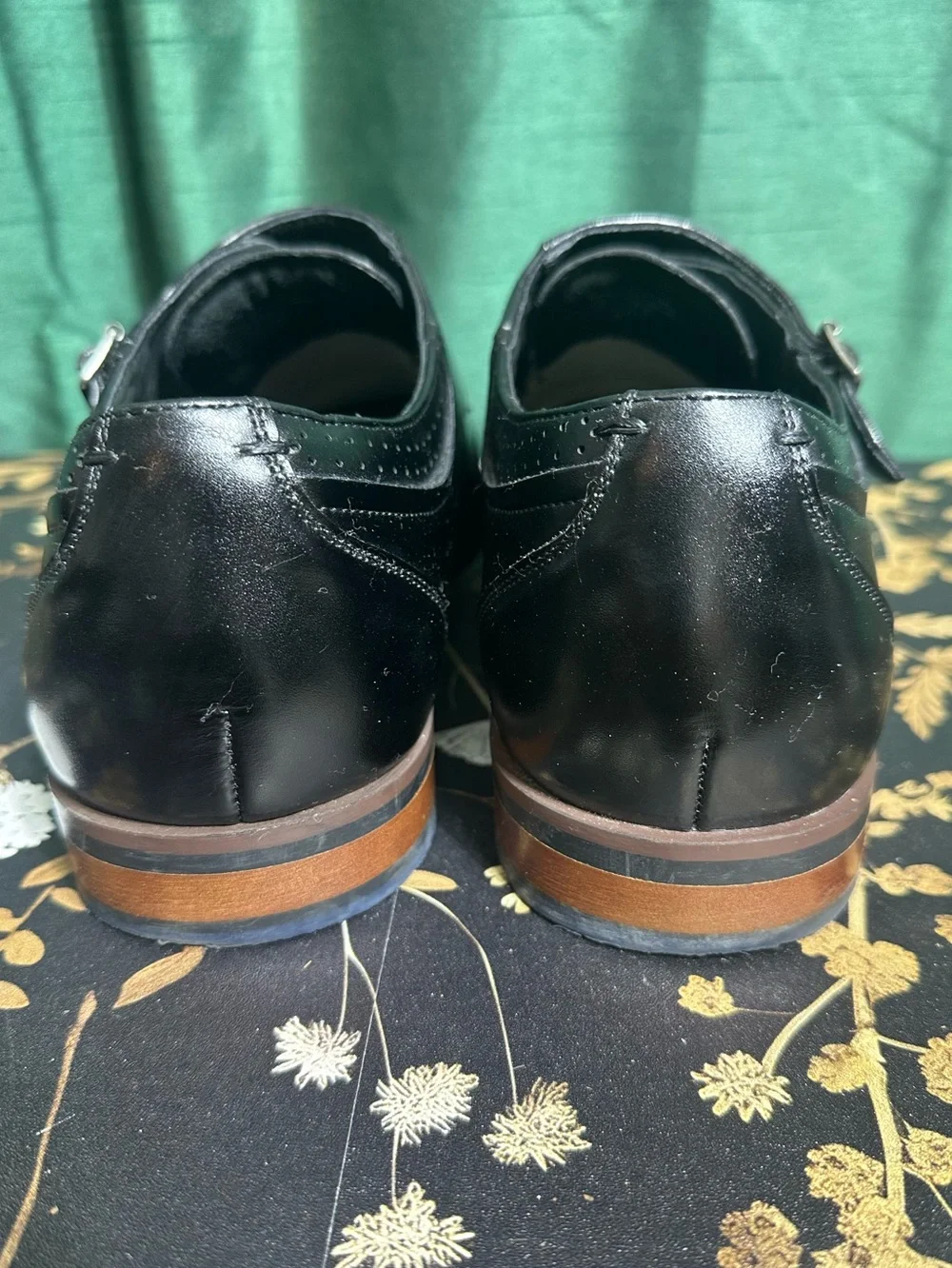 Stacy Adams Bayne shoes black leather /cap toe with double buckle monk straps